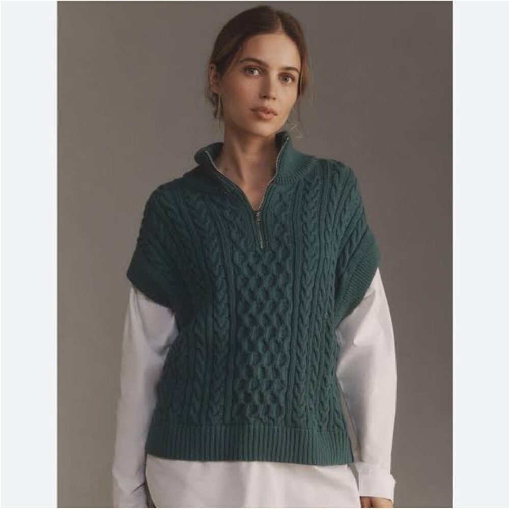 Anthropologie Pilcro Chunky Cable-Knit Green Twofer Sweater Size Xs